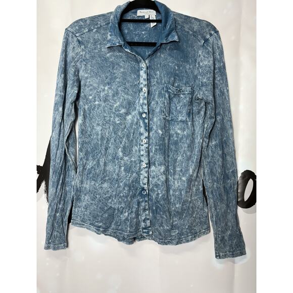 Michael Stars Cotton Modal Button Up Shirt Womens Small Chambray Bleached USA - Picture 1 of 6